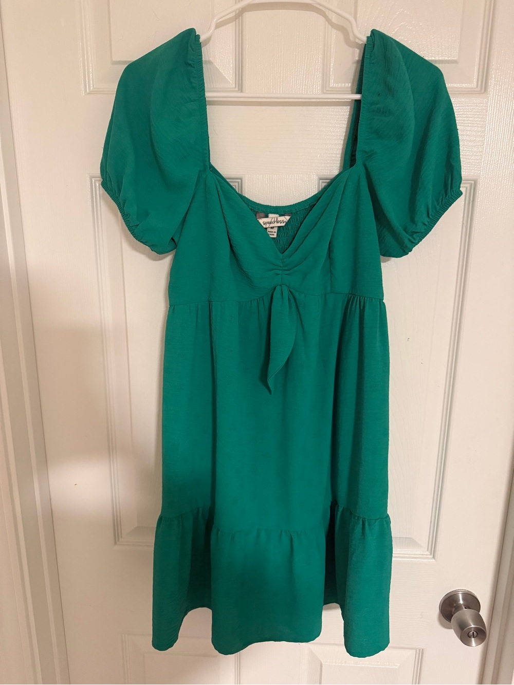 Speechless Emerald Green Puff-Sleeve Tiered Dress